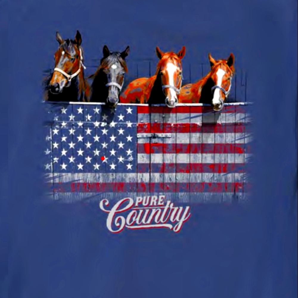 Pure Country Horses Graphic Tee 🇺🇸🐎 American Flag Western Shirt Unisex Blue